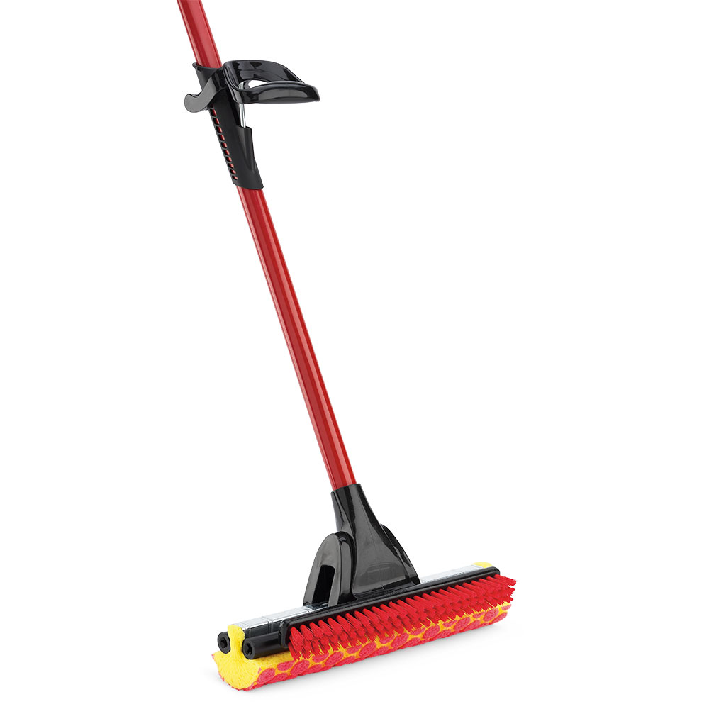 Libman Commercial Big Roller Mop With Scrub Brush, 12in, Red