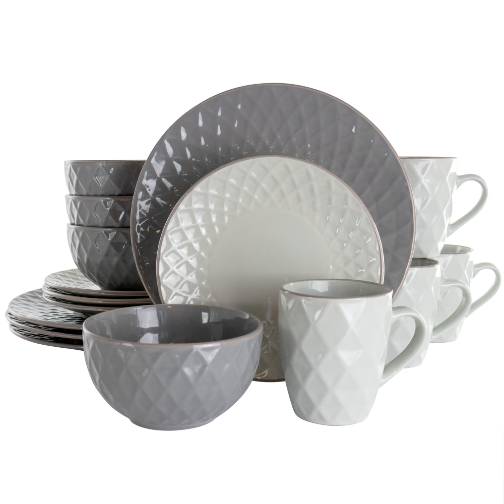 Elama Tahitian Diamond 16-Piece Stoneware Dinnerware Set, Slate/Pearl
