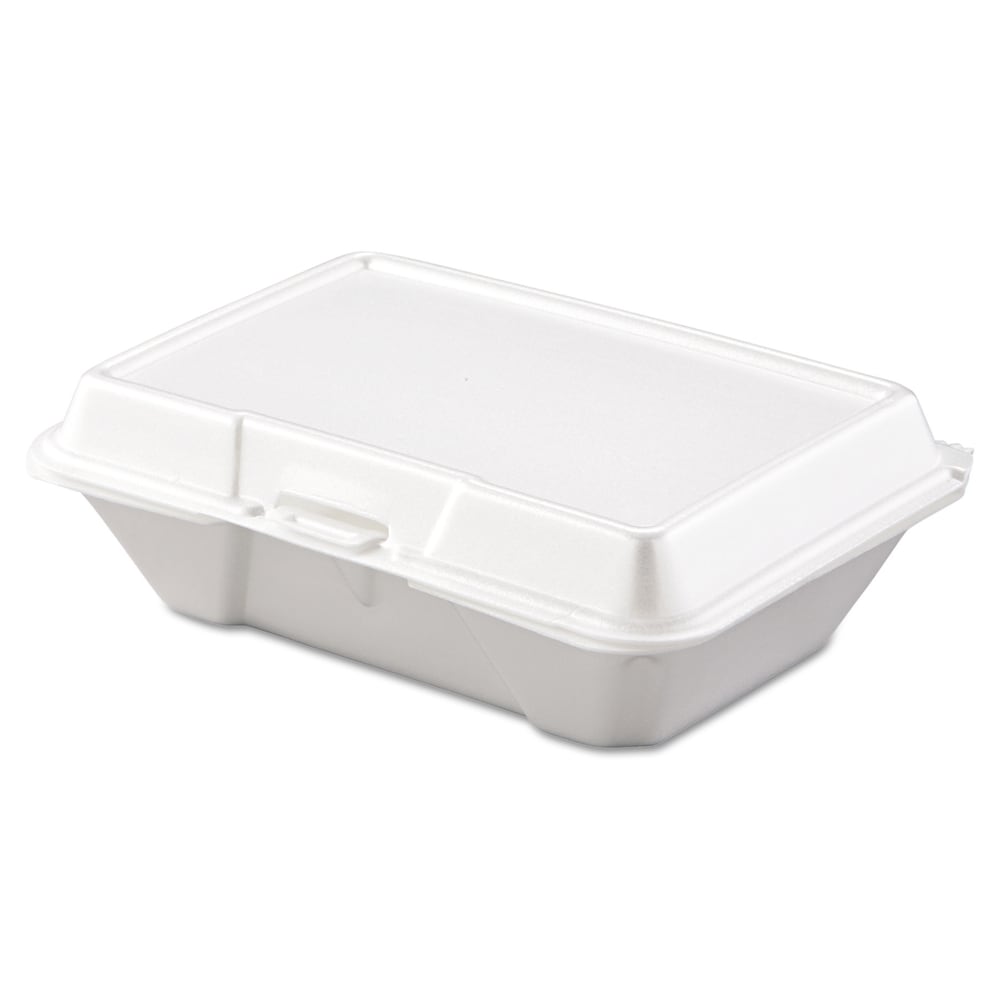 Dart Hinged-Lid Carryout Food Containers, 1 Compartment, 2 7/8inH x 6 3/8inW x 9 5/16inD, White, Pack Of 200