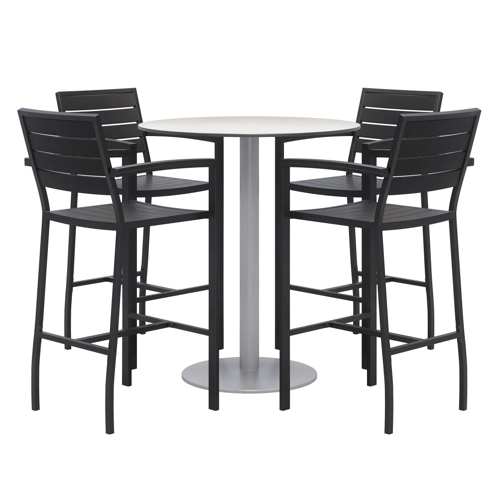 KFI Studios Eveleen 5-Piece Outdoor Patio Set, 45-5/8inH x 36inW x 36inD, White Table, Black Chairs