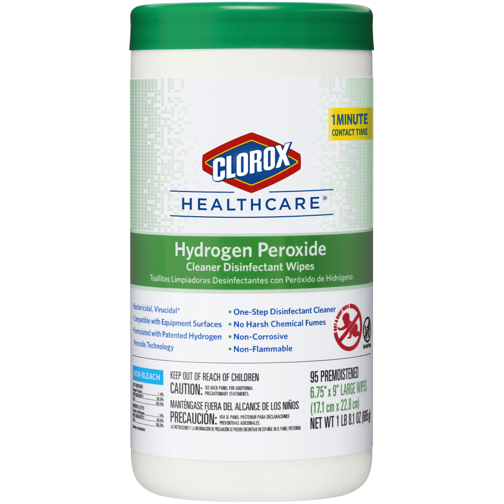 Clorox Healthcare Hydrogen Peroxide Disinfecting Wipes, 9in x 6 3/4in, Canister Of 95 Wipes