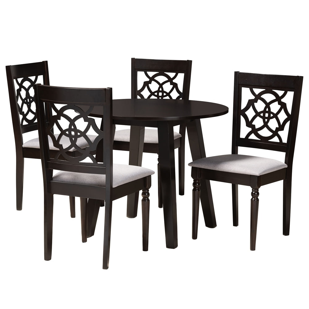 Baxton Studio Eliza Dining Set, 29-15/16inH x 35-7/16inW x 35-7/16inD, Gray/Dark Brown