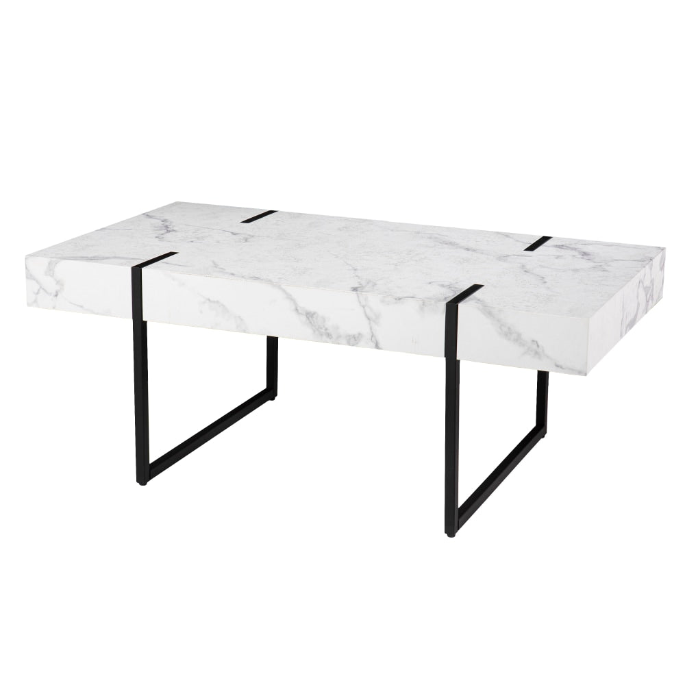 SEI Furniture Rangley Modern Faux Marble Cocktail Table, 17inH x 43-1/4inW x 23-3/4inD, Black/White