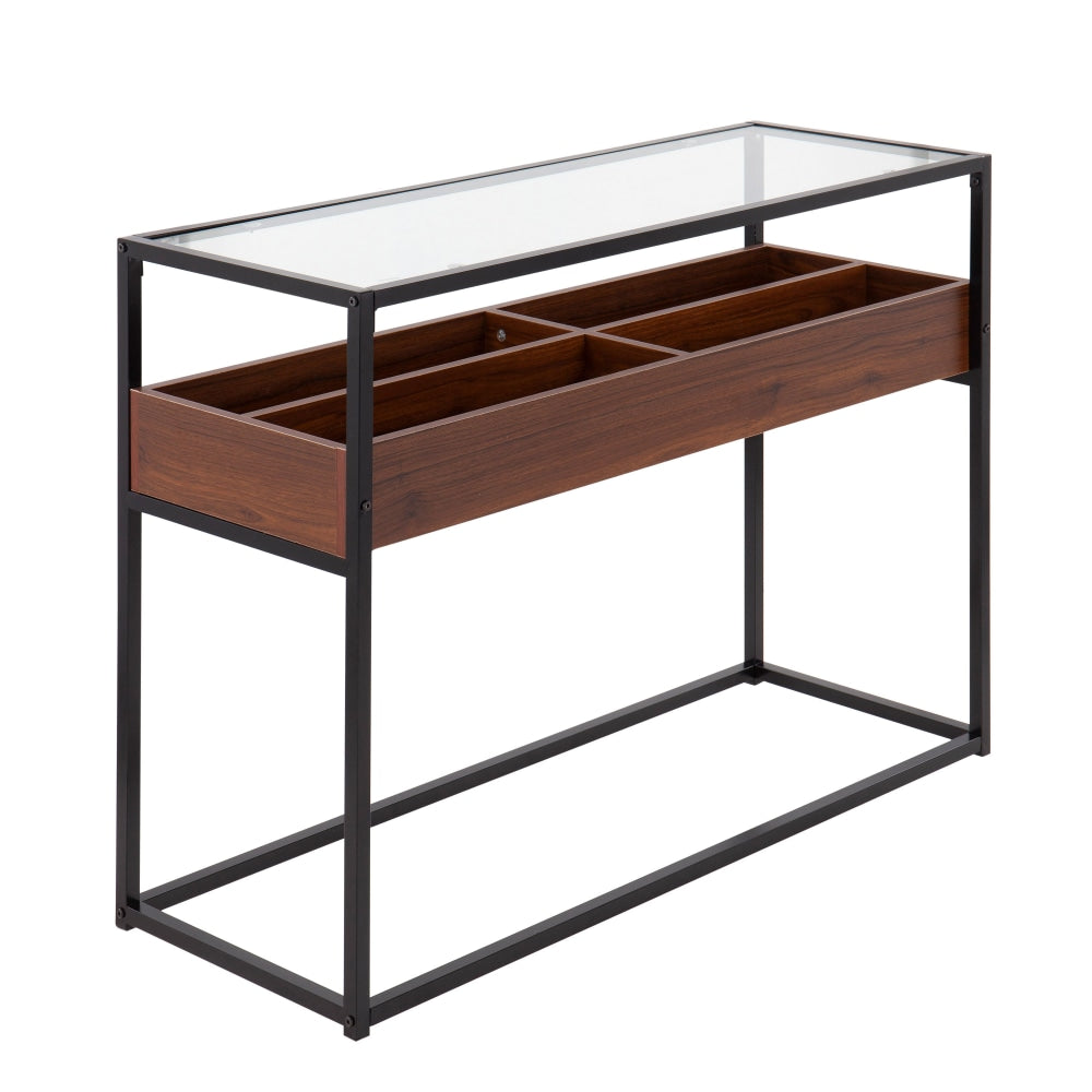 LumiSource Display Contemporary Console Table, 31-1/2inH x 43-1/4inW x 16inD, Black/Walnut/Clear