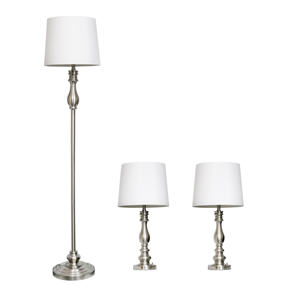Lalia Home Morocco Classic Metal Lamp Set, White/Brushed Steel, Set Of 3 Lamps