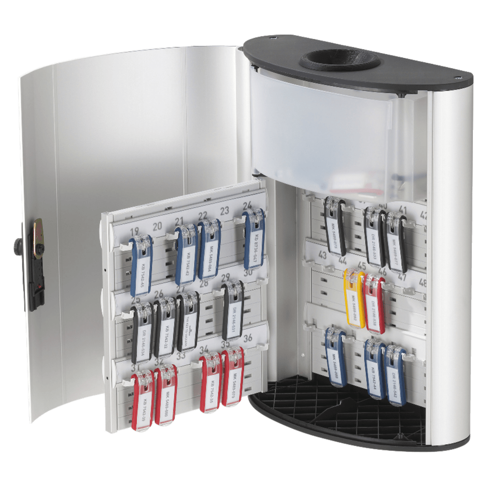 Durable Key Combination 54-Key Locking Aluminum Key Box, 15 3/4in x 11 3/4in x 4 5/8in, Silver