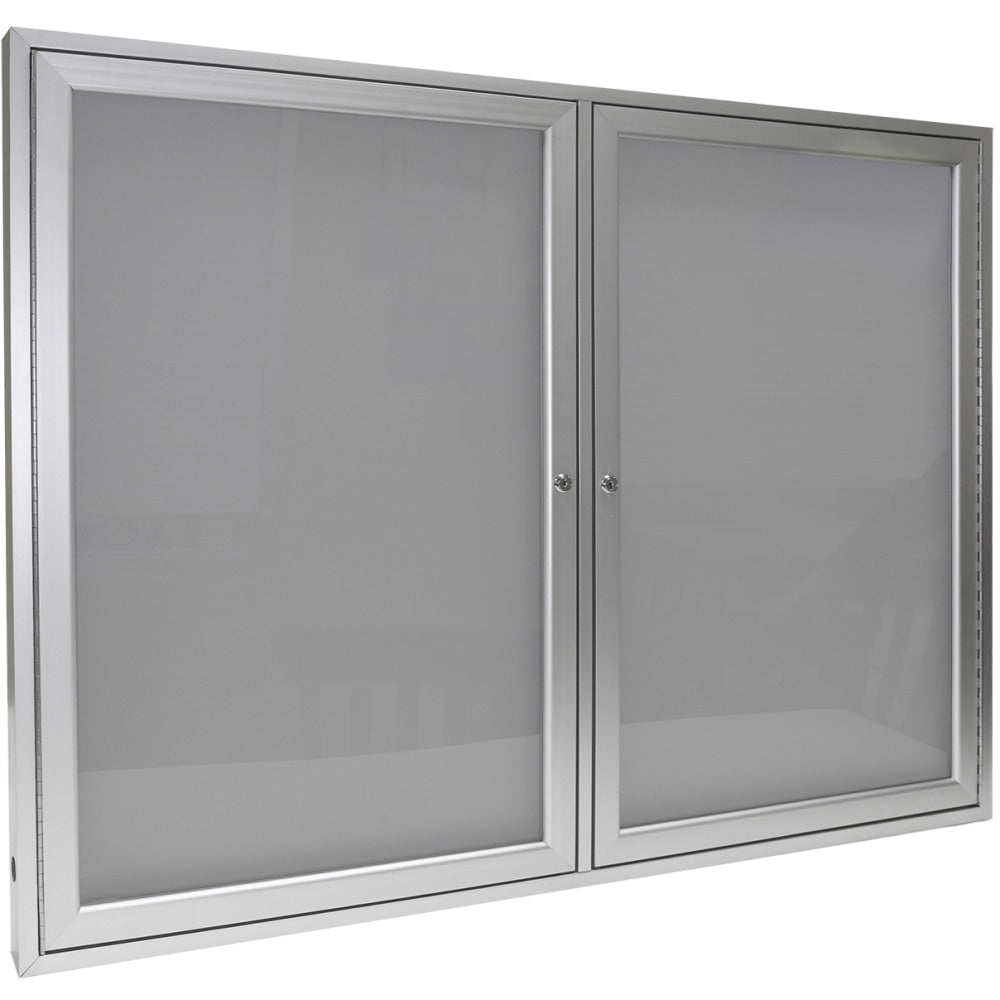 Ghent 2-Door Satin Aluminum Frame Enclosed Vinyl Bulletin Board, 36in x 48in, Silver