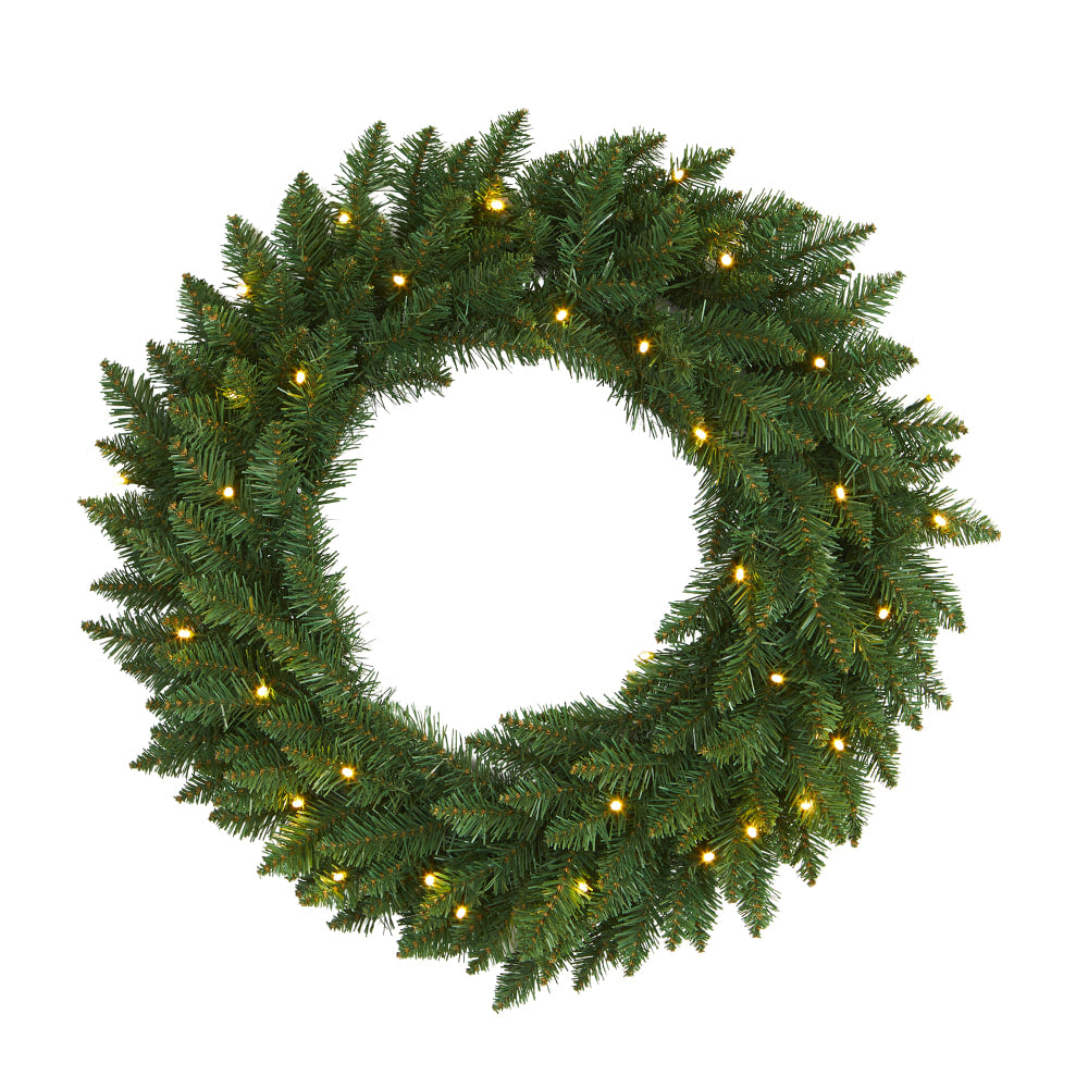 Nearly Natural 24inH Pine Artificial Christmas Wreath With 35 LED Lights, 24in x 5in, Green