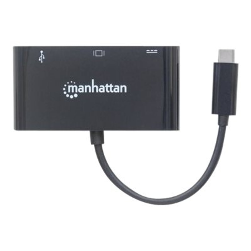 Manhattan USB-C To VGA 3-In-1 Docking Converter, 5/8inH x 1-3/4inW x 1-13/16inD, Black, ICI152044