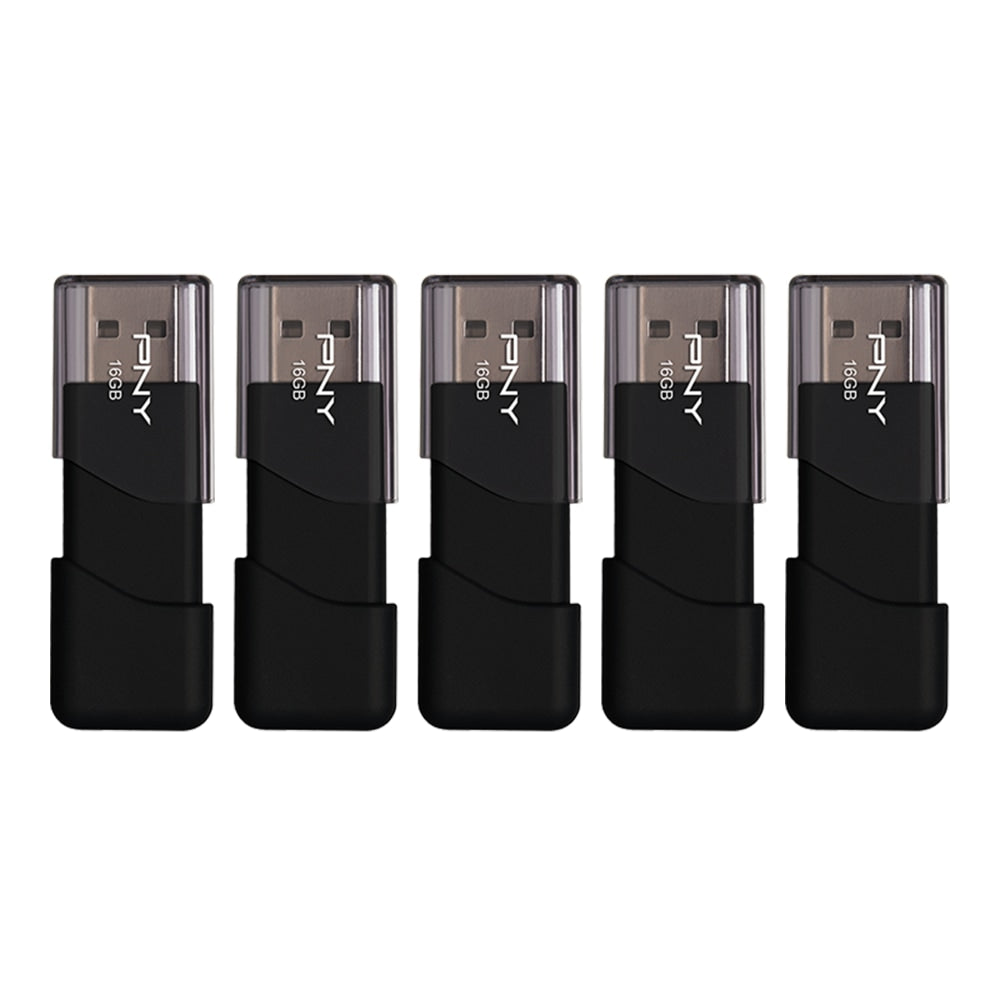 PNY Attache 3 USB 2.0 Flash Drives, 16GB, Black, Pack of 5 Flash Drives