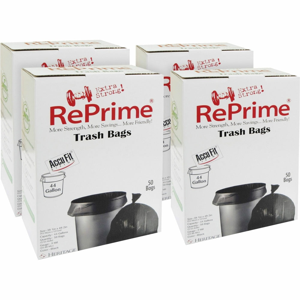Heritage RePrime AccuFit 44-gal Can Liners - 44 gal Capacity - 37in Width x 50in Length - 0.90 mil (23 Micron) Thickness - Low Density - Black - Linear Low-Density Polyethylene (LLDPE) - 4/Carton - 50 Per Box - Garbage