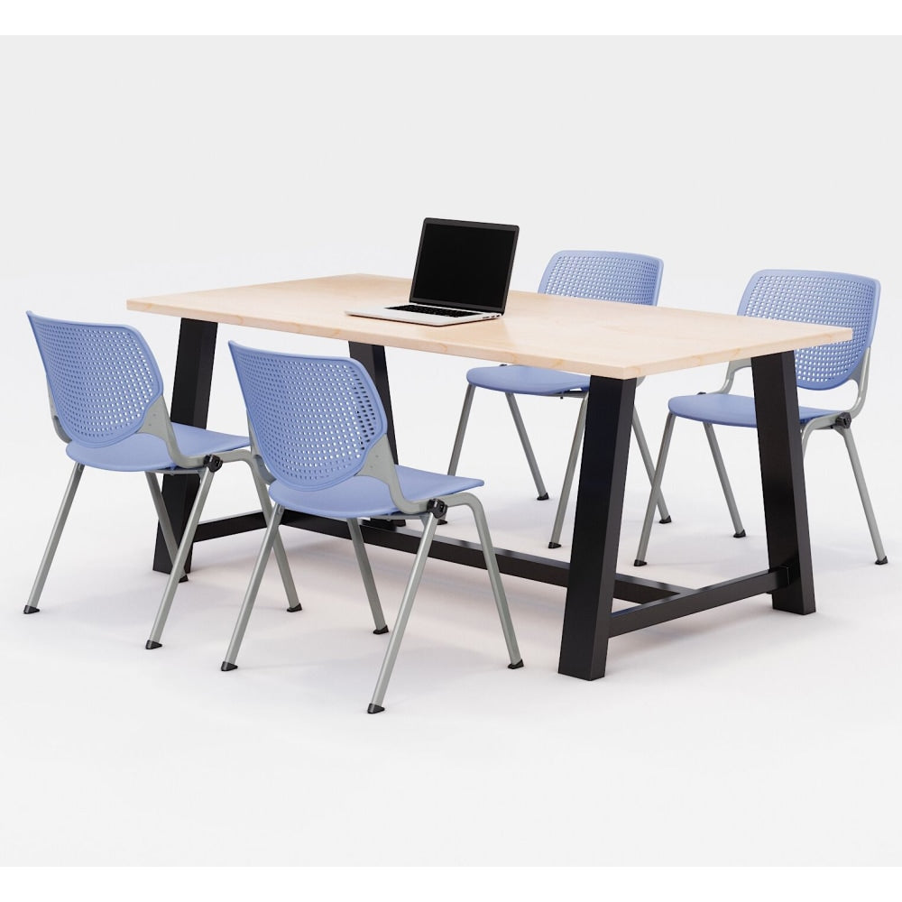 KFI Studios Midtown Table With 4 Stacking Chairs, Kensington Maple/Peri Blue