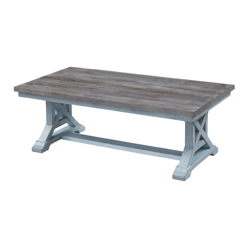 Coast to Coast Landings Coffee Table, 18inH x 50inW x 26inD, Brown/Bar Harbor Blue