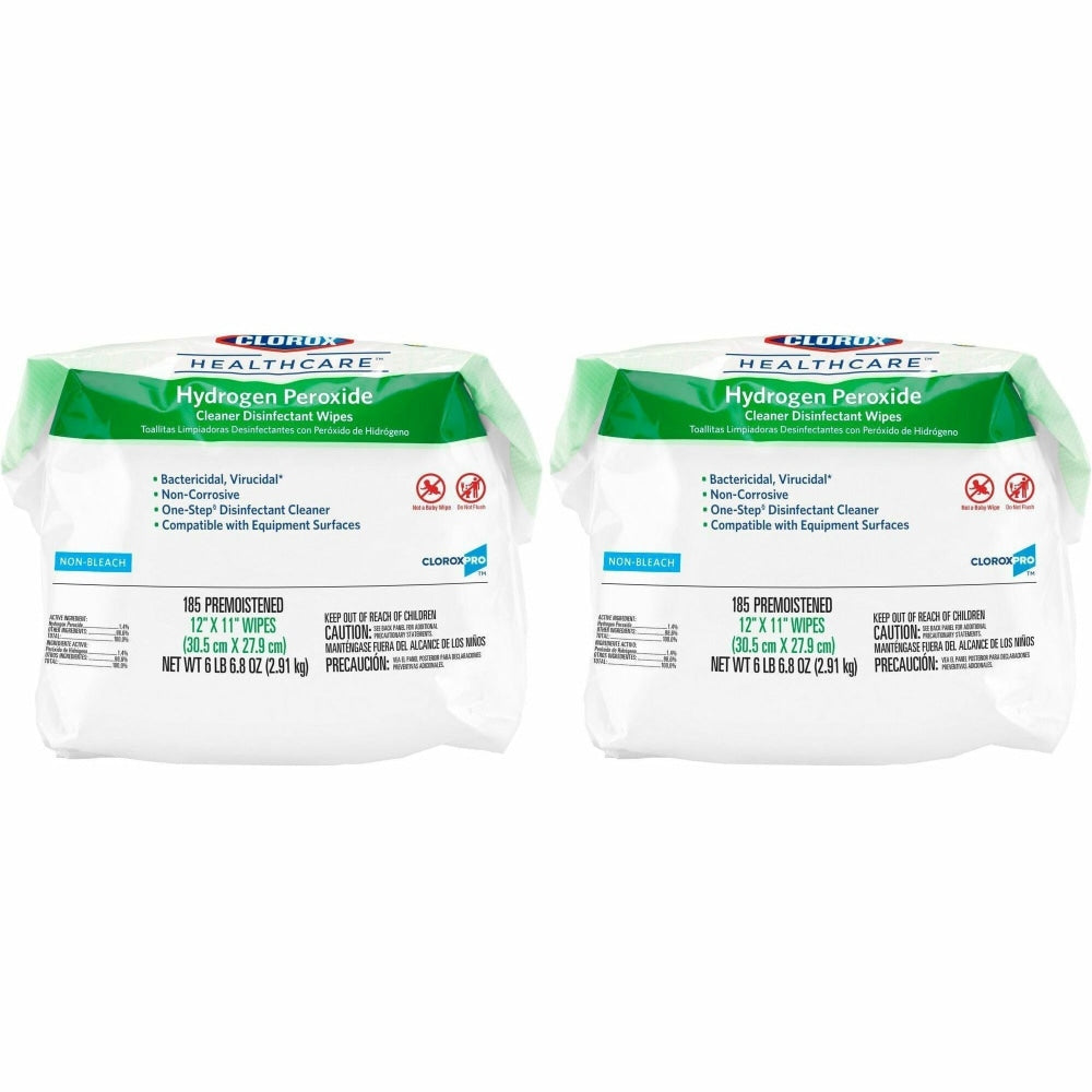 Clorox Healthcare Hydrogen Peroxide Cleaner Disinfectant Wipes - 185 / Pack - 2 / Carton - White