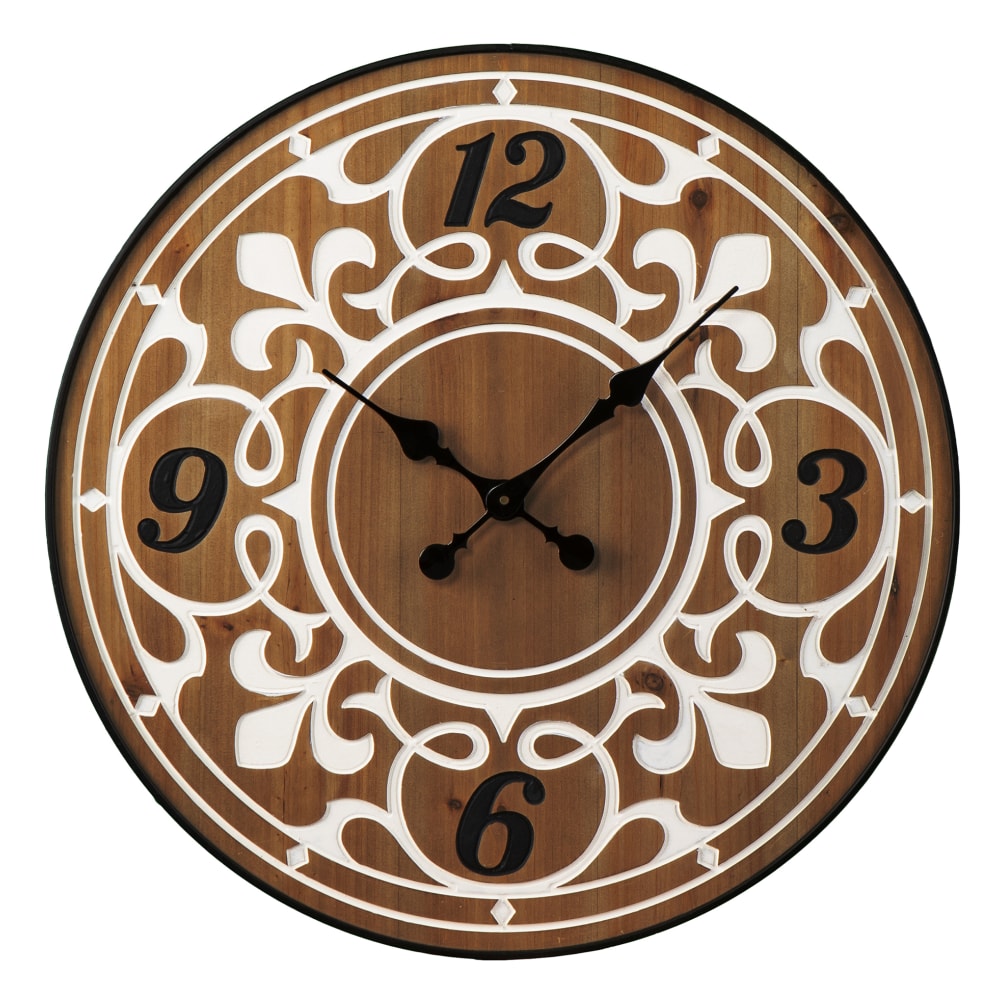 SEI Aprille Round Wall Clock, 2-1/4inD, White/Natural/Black