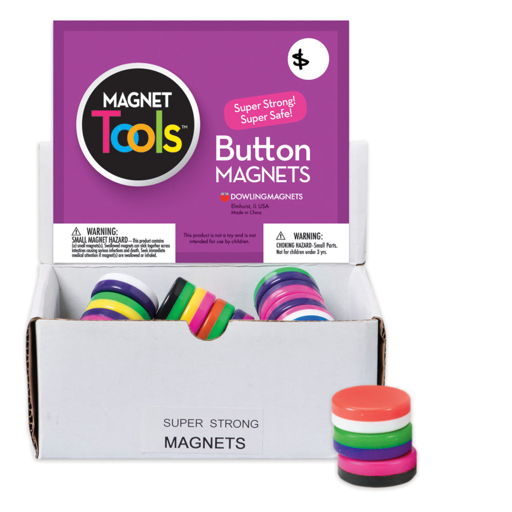 Dowling Magnets Chunky Magnets, Button, 1 1/8in, Assorted Colors, Box Of 40