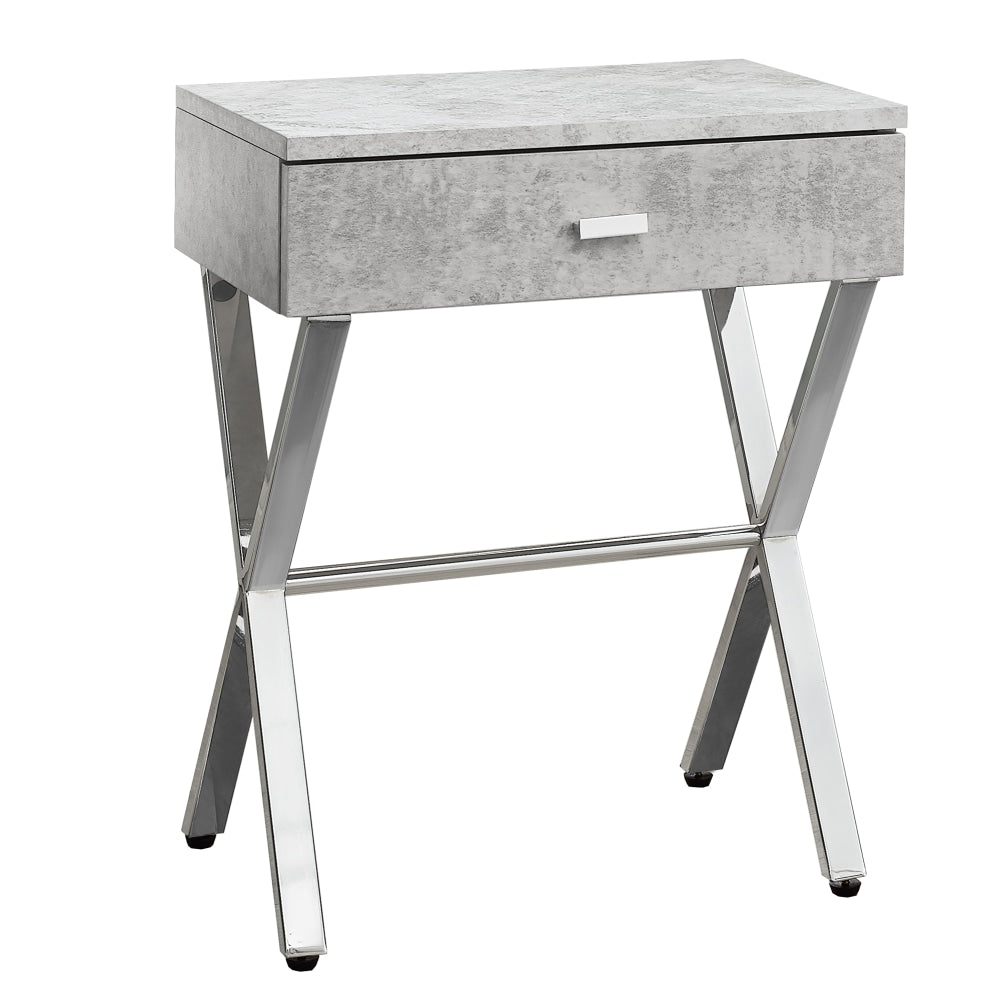 Monarch Specialties Nicole Accent Table, 22-1/4inH x 18-1/4inW x 12inD, Gray Cement/Silver