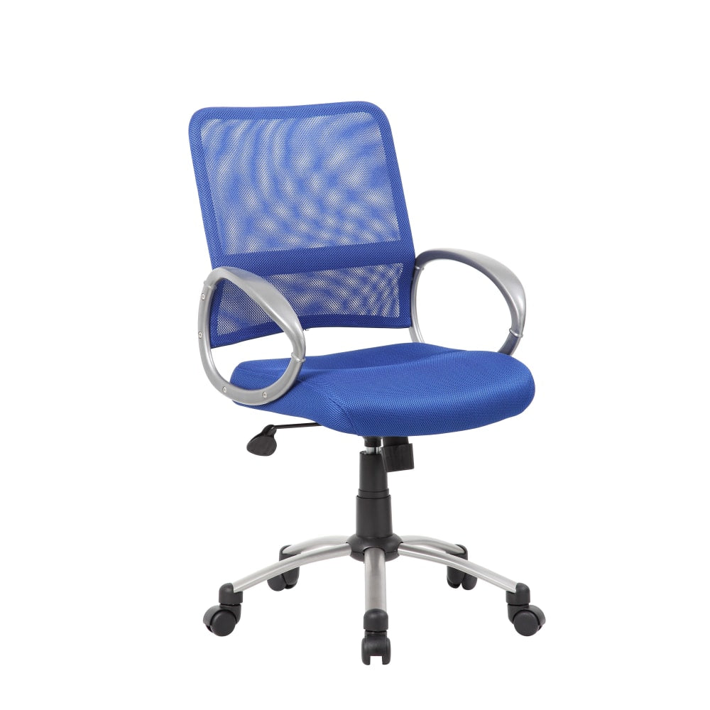 Boss Office Products Ergonomic Mesh High-Back Task Chair, 50% Recycled, Blue/Chrome/Black