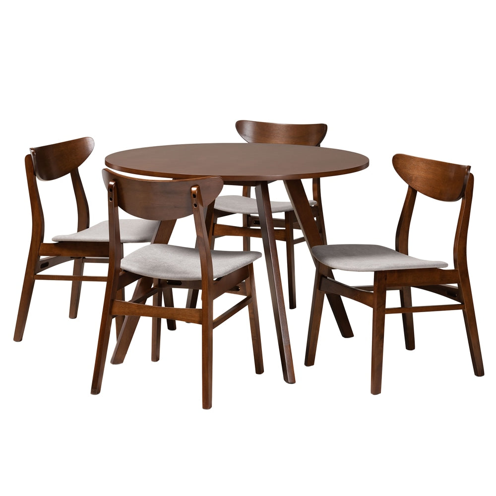 Baxton Studio Philip Dining Set, 29-1/2inH x 39-7/16inW x 39-7/16inD, Light Gray/Walnut Brown