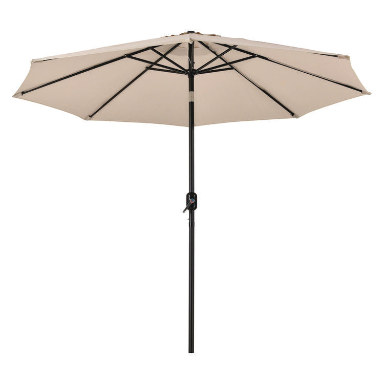 Outdoor Umbrella with Tilt Mechanism, 102" Span, 94" Long, Tan Canopy, Black Handle