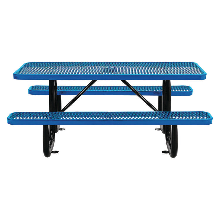 Expanded Steel Picnic Table, Rectangular, 72 x 62 x 29.5, Blue Top, Blue Base/Legs
