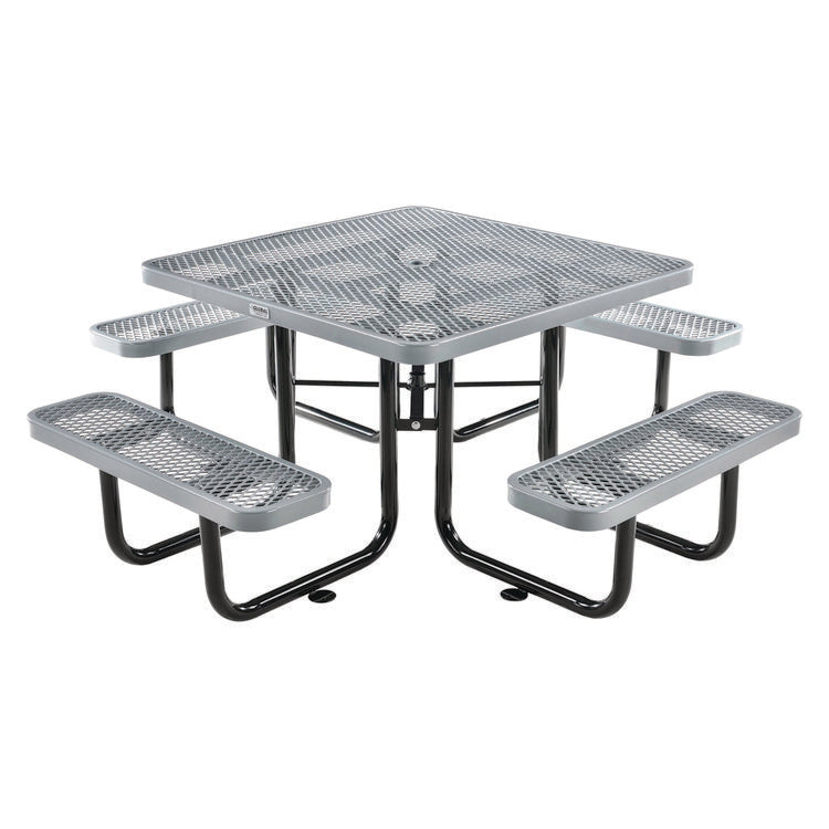 Expanded Steel Picnic Table, Square, 81 x 81 x 29.5, Gray Top, Gray Base/Legs