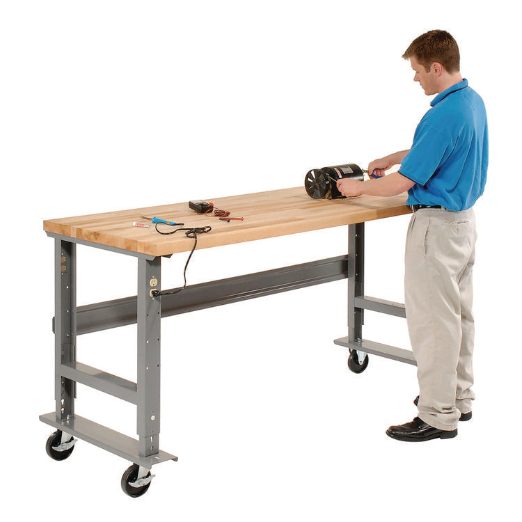 Light Duty Butcher Block Top Adjustable Height Workbench, 800 lbs, 72 x 30 x 36 to 43, Gray