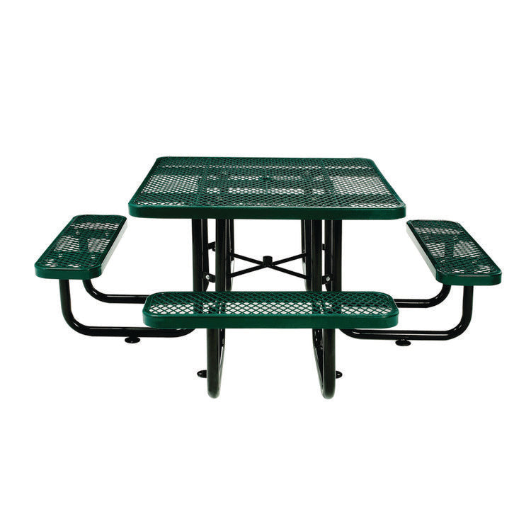 Expanded Steel Picnic Table, Square, 81 x 81 x 29.5, Green Top, Green Base/Legs
