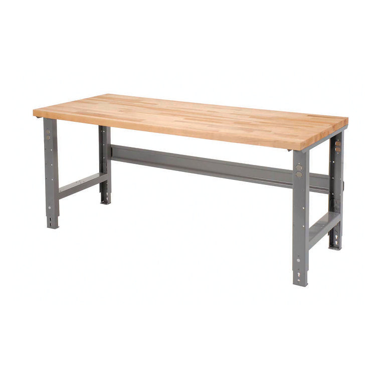 Standard Duty Butcher Block Top Adjustable Height Workbench, 2,000 lbs, 72 x 36 x 30.88 to 36.88, Maple/Gray