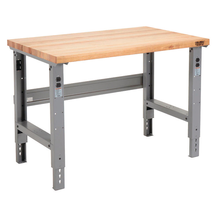 Standard Duty Butcher Block Top Adjustable Height Workbench, 48 x 30 x 30.88 to 36.88, Gray