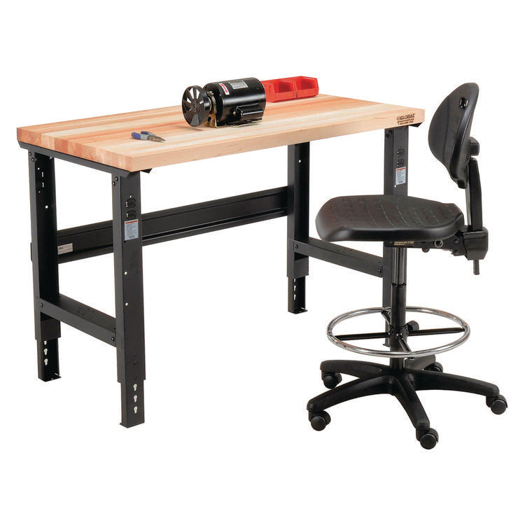 Standard Duty Butcher Block Top Adjustable Height Workbench, 2,000 lbs, 48 x 30 x 30.88 to 36.88, Maple/Black