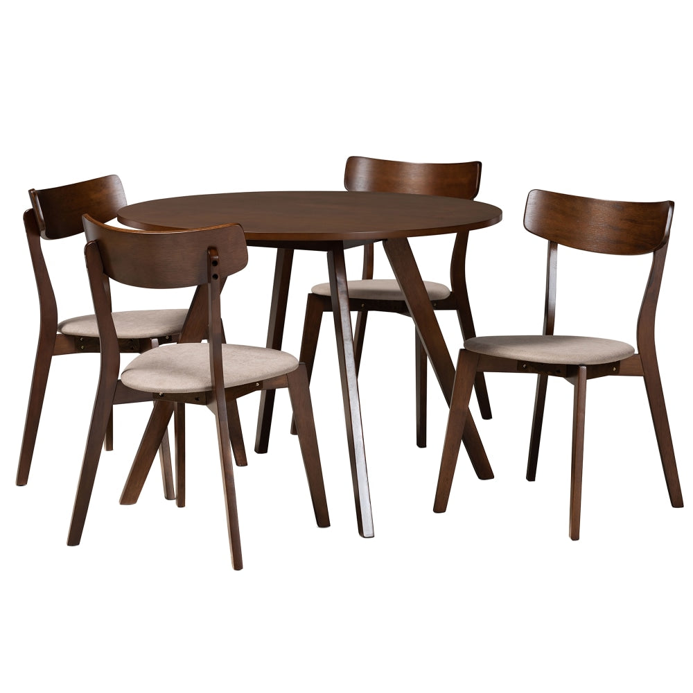 Baxton Studio Rika Dining Set, 29-1/2inH x 39-7/16inW x 39-7/16inD, Light Beige/Walnut