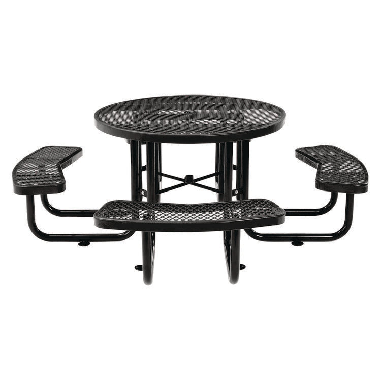 Expanded Steel Picnic Table, Round, 46" Dia x 29.5"h, Black Top, Black Base/Legs