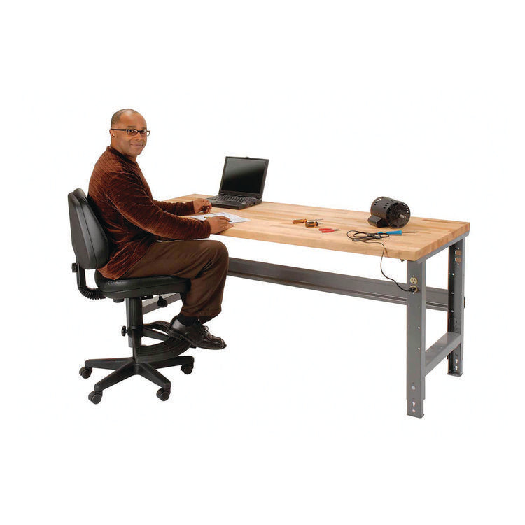 Standard Duty Butcher Block Top Adjustable Height Workbench, 2,000 lbs, 72 x 30 x 30.88 to 36.88, Maple/Gray