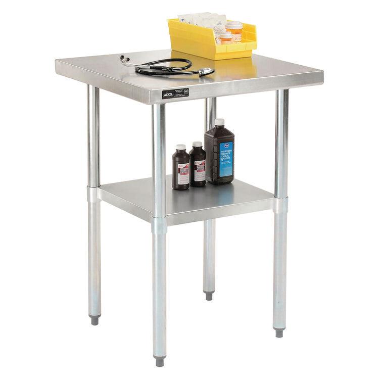 Work Table with Undershelf, Square, 30 x 30 x 35, Silver Top, Silver Base/Legs