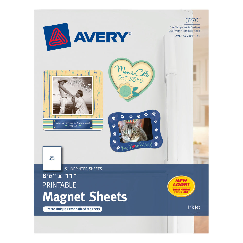 Avery Inkjet Magnet Sheets, 8 1/2in x 11in, Pack Of 5 Sheets