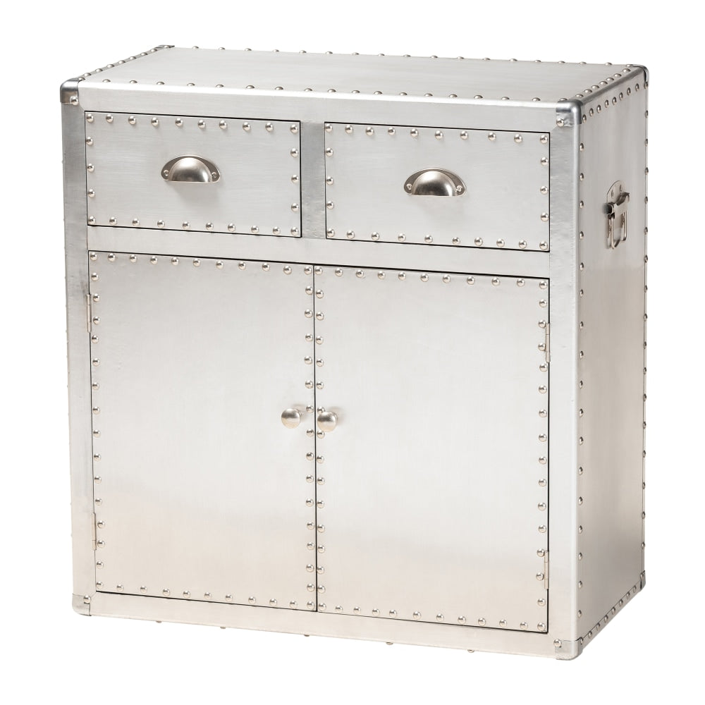 Baxton Studio 28inW French Industrial Accent Storage Cabinet With 2 Doors And Drawers, Silver