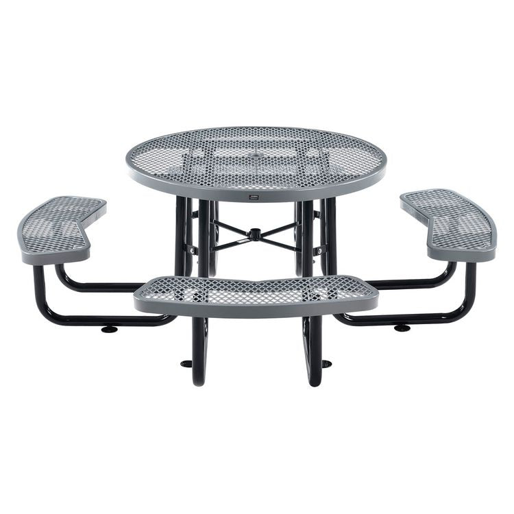 Expanded Steel Picnic Table, Round, 46" Dia x 29.5"h, Gray Top, Gray Base/Legs