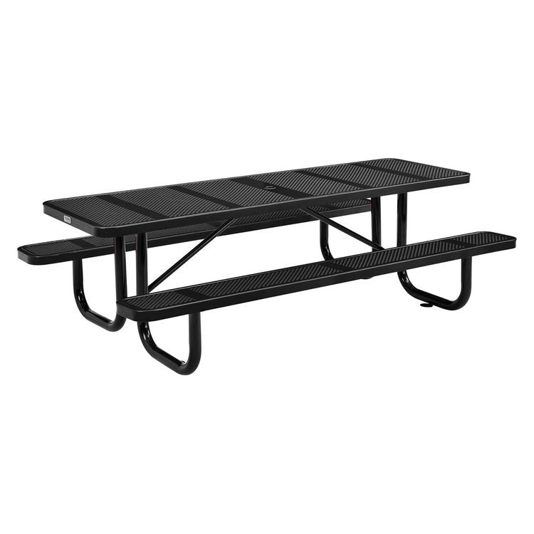 Perforated Steel Picnic Table, Rectangular, 72 x 62 x 29.5, Black Top, Black Base/Legs