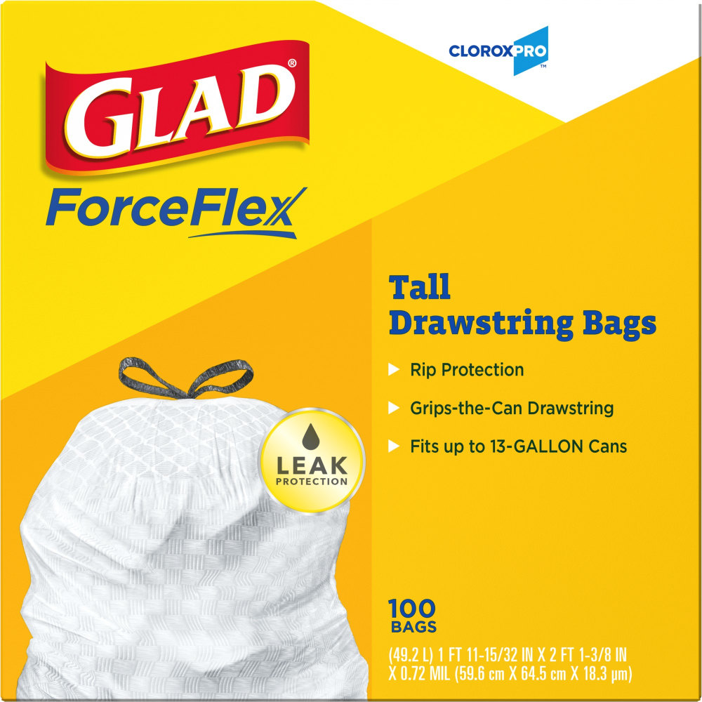 Glad Guaranted Strong 0.78-mil Tall Kitchen Trash Bags, 13 Gallons, 24in x 48in, White, Box Of 100