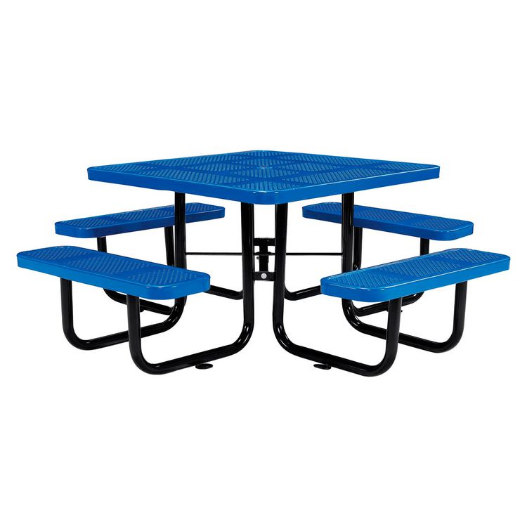 Perforated Steel Picnic Table, Square, 81 x 81 x 29.5, Blue Top, Blue Base/Legs