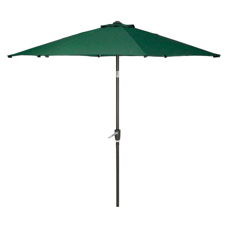 Outdoor Umbrella with Tilt Mechanism, 102" Span, 94" Long, Green Canopy, Black Handle