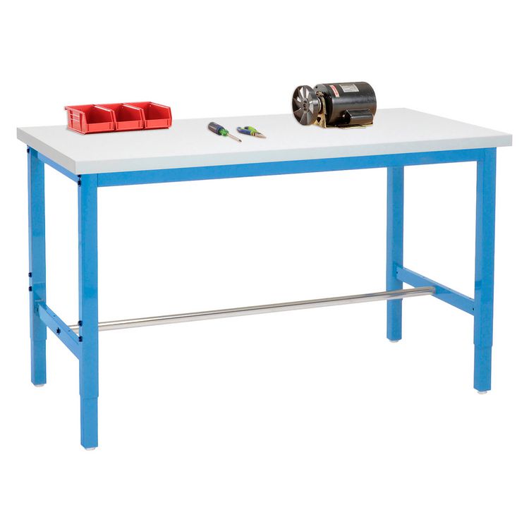 Adjustable Height Heavy Duty Workbenches, 5,000 lbs, 48 x 36 x 31.63 to 43.63, White/Blue