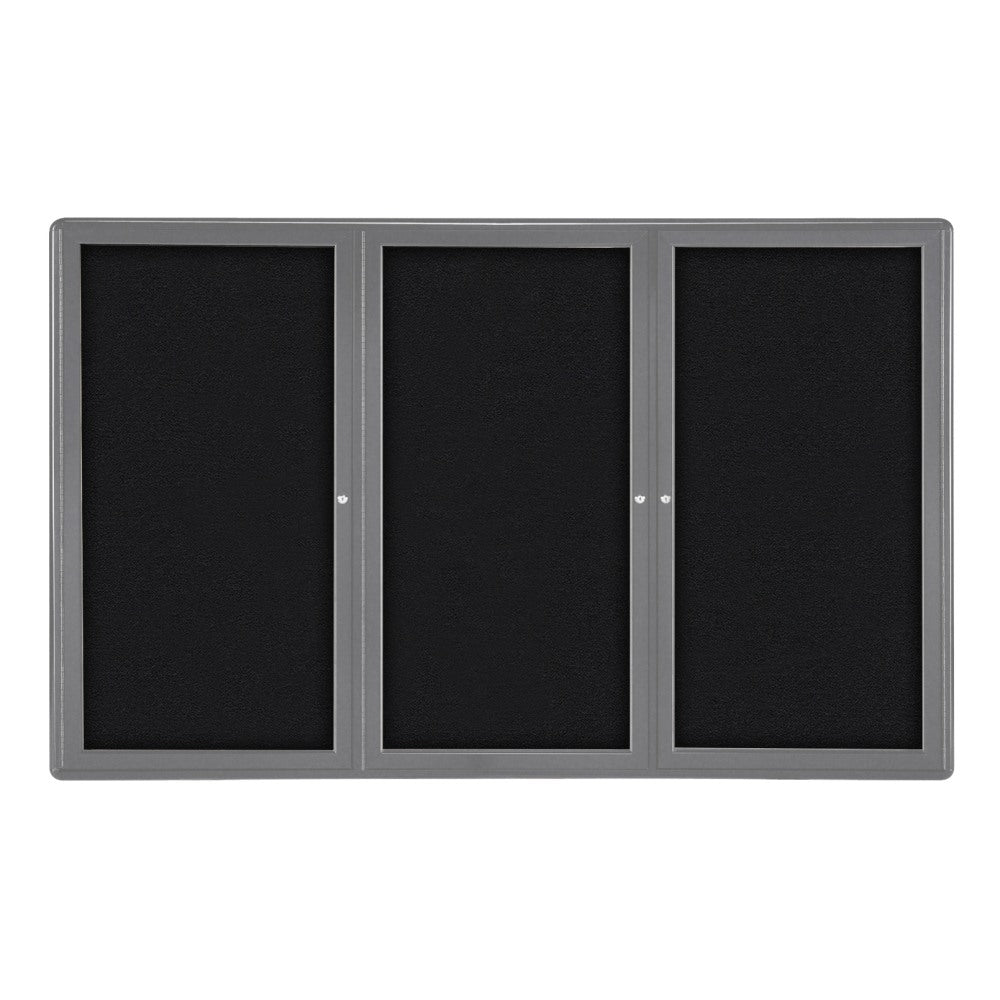 Ghent Ovation 3-Door Bulletin Board, Fabric, 48in x 72in, Black, Gray Aluminum Frame