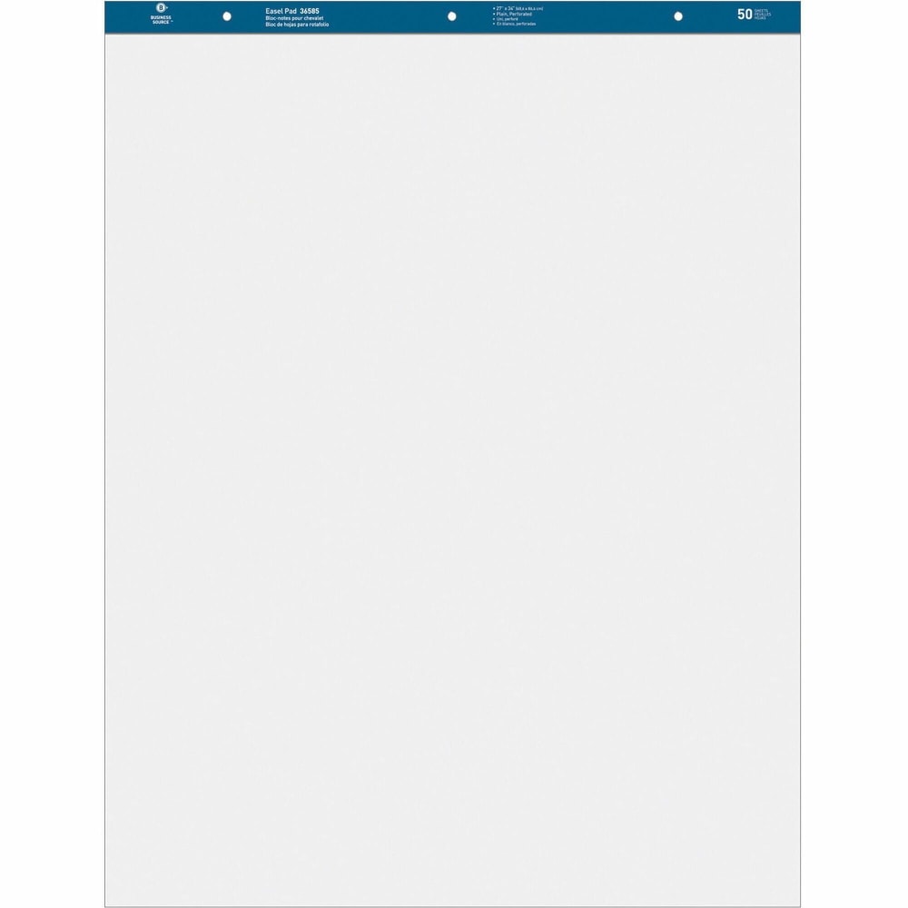 Business Source Standard Easel Pad - 50 Sheets - Plain - 15 lb Basis Weight - 27in x 34in - White Paper - Perforated - 2 / Carton