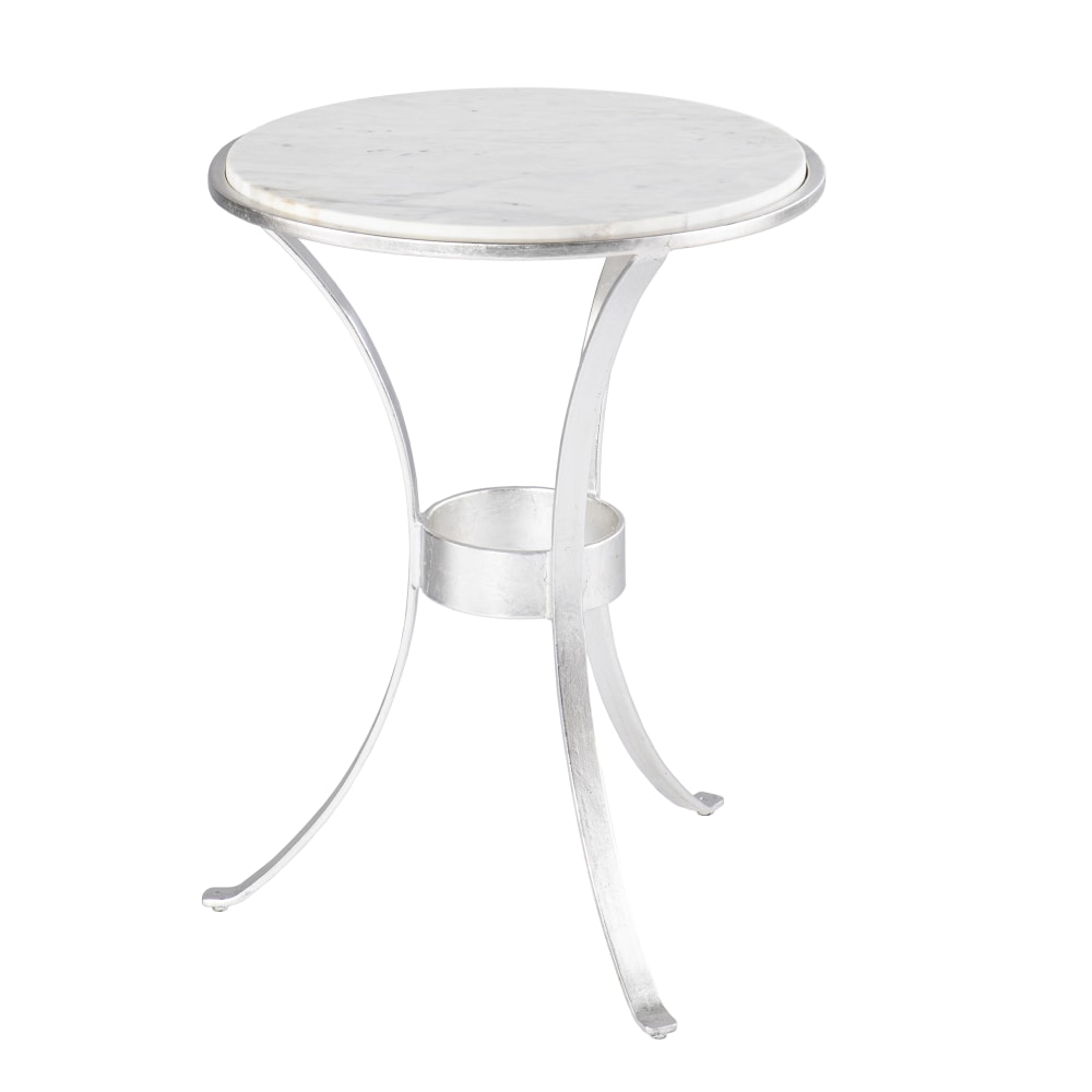 SEI Fordoche Round Accent Table, 22-1/2inH x 17inW x 17inD, White/Silver
