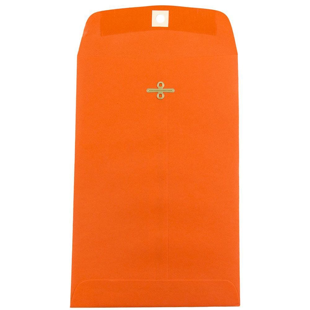 JAM Paper Open-End 6in x 9in Catalog Envelopes, Clasp Closure, 30% Recycled, Orange, Pack Of 10