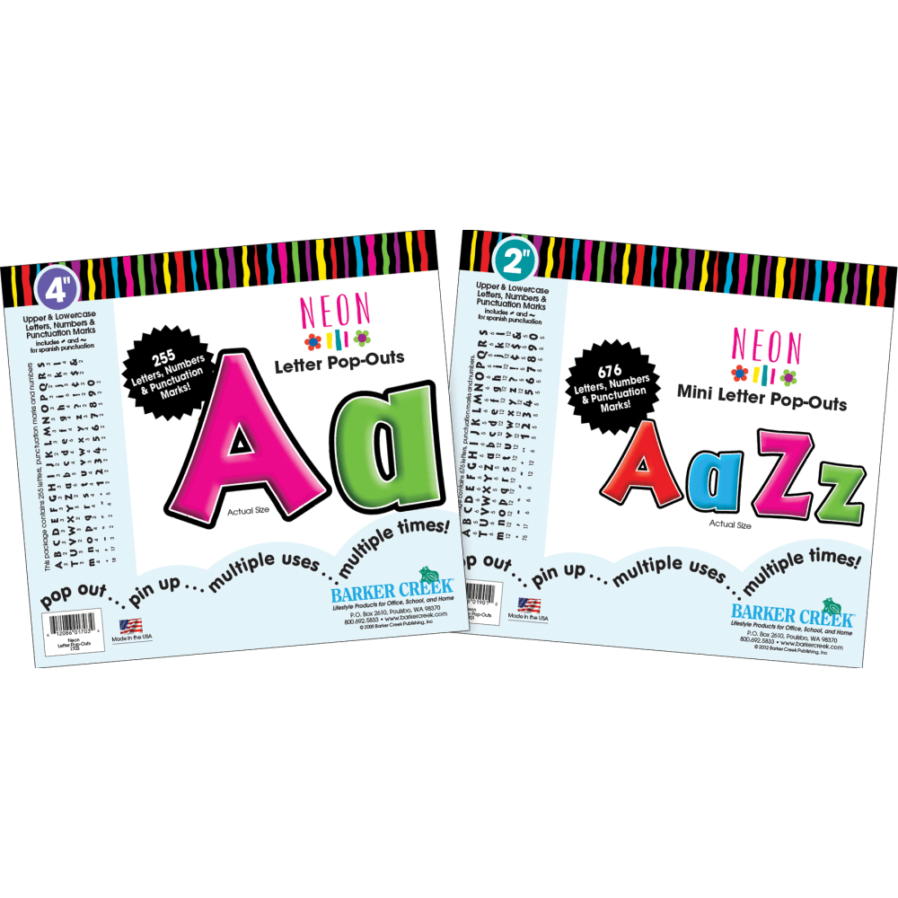 Barker Creek Letter Pop-Outs Sets, Neon, Pack Of 2
