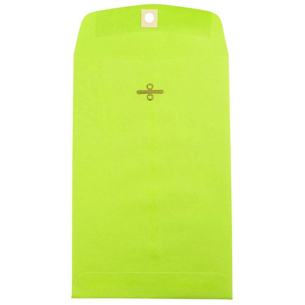 JAM Paper Open-End 6in x 9in Catalog Envelopes, Clasp Closure, Lime, Pack Of 10