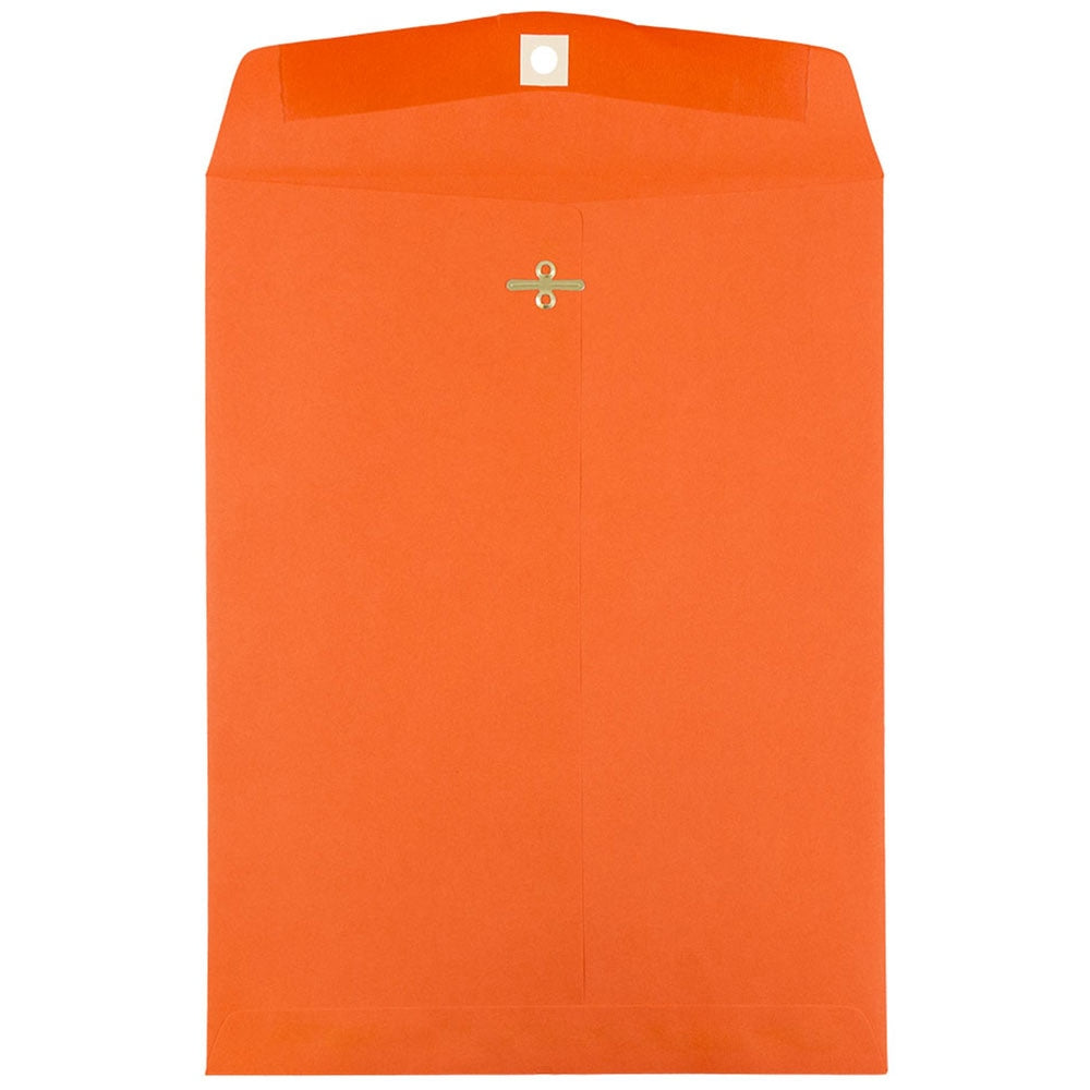JAM Paper Open-End 9in x 12in Catalog Envelopes, Clasp Closure, 30% Recycled, Orange, Pack Of 10